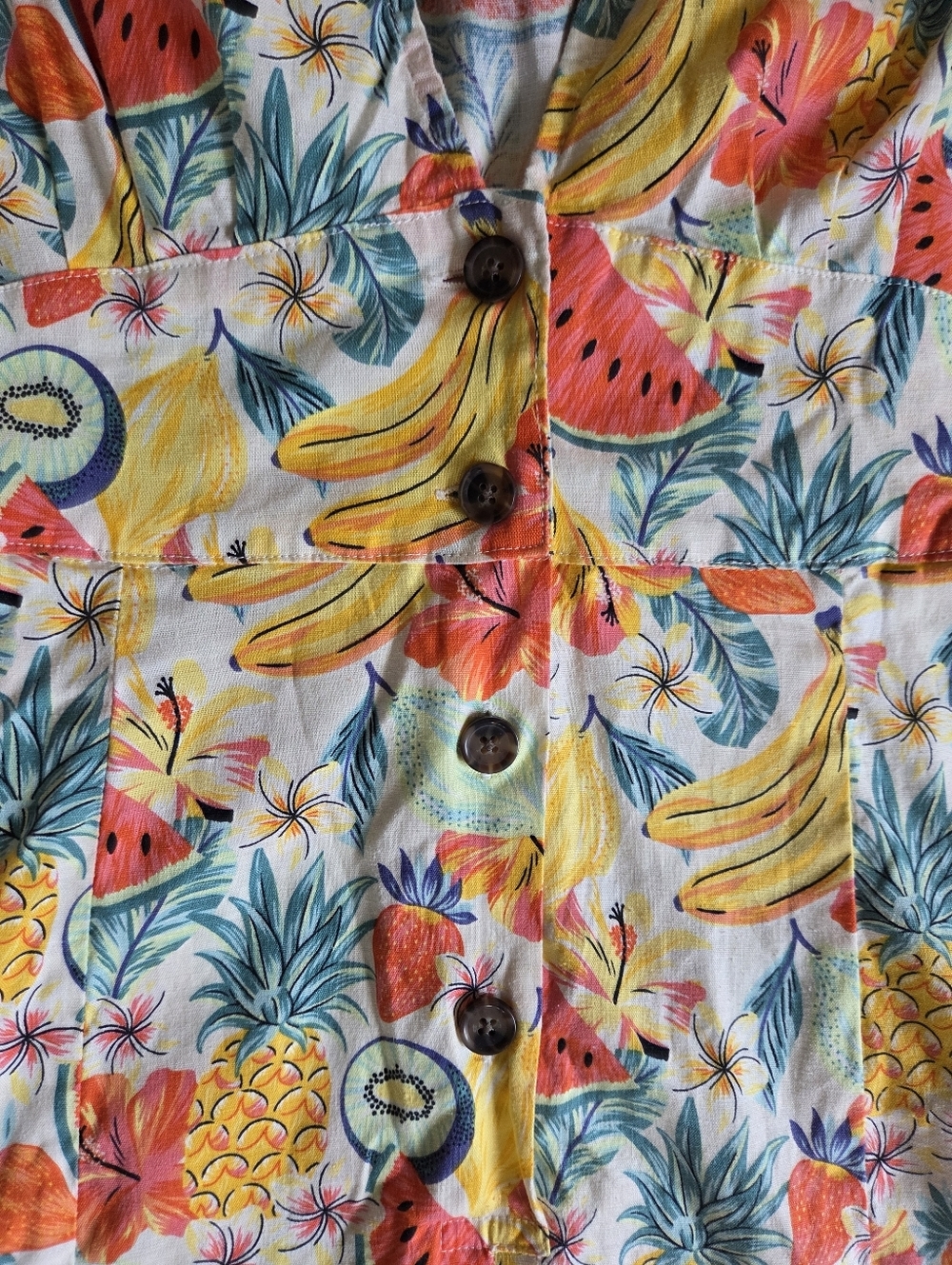 Marine Layer Camila Tropical Fruit Hemp Natural Fiber Romper Small - Picture 9 of 10